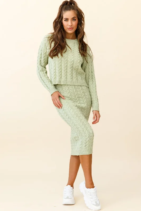 Cozy Up Cable Knit Sweater Green