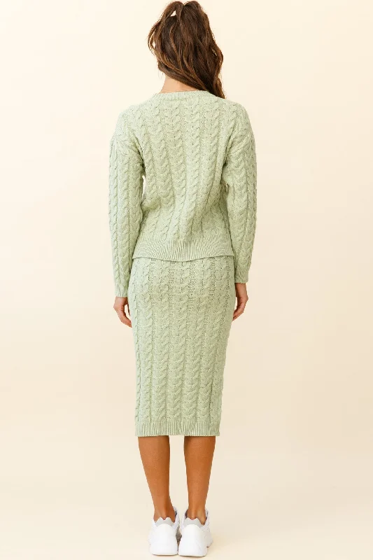 Cozy Up Cable Knit Sweater Green