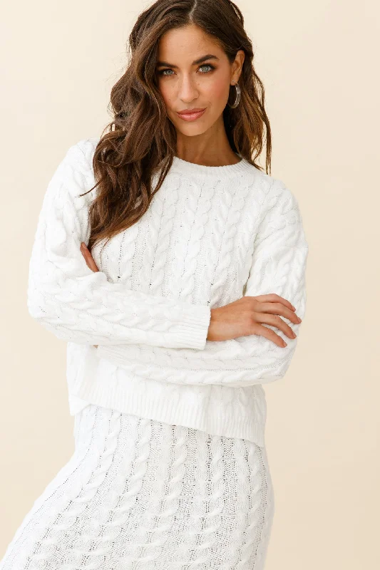 Cozy Up Cable Knit Sweater White