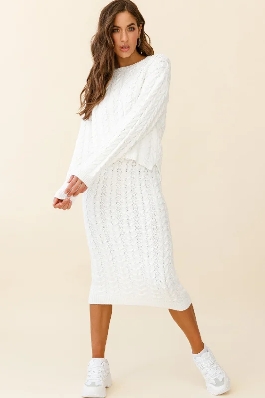 Cozy Up Cable Knit Sweater White