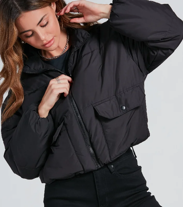 Cute Aesthetic Cargo Puffer Jacket