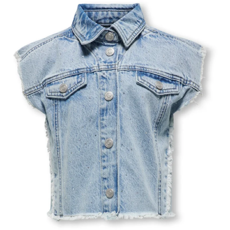 kids ONLY Light Blue Denim Cobain Rhinestone Vest Top