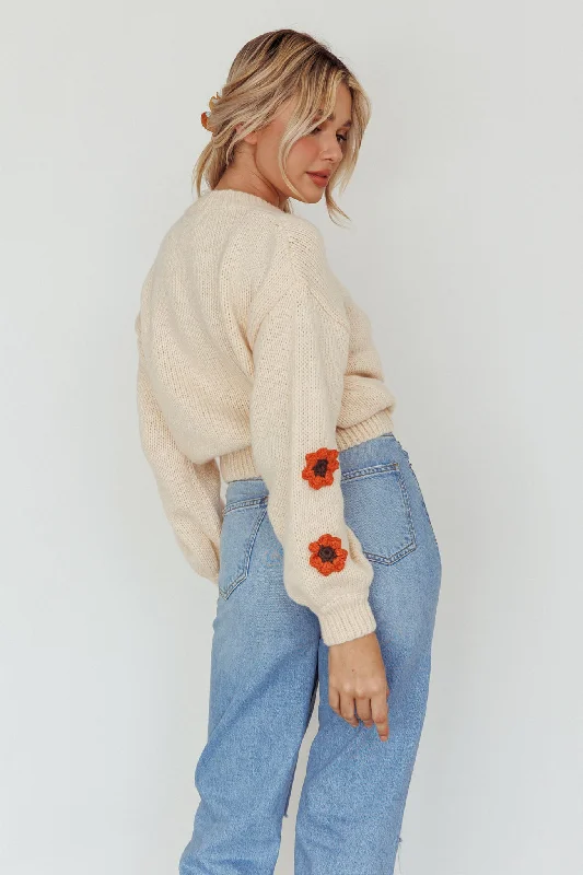 Lighthouse Flower Accent Sweater Cream