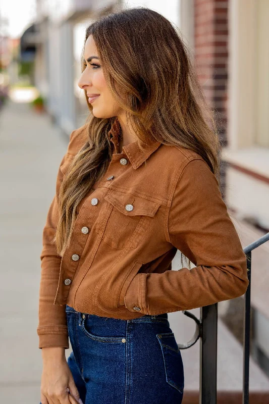 Lightly Distressed Cropped Denim Jacket