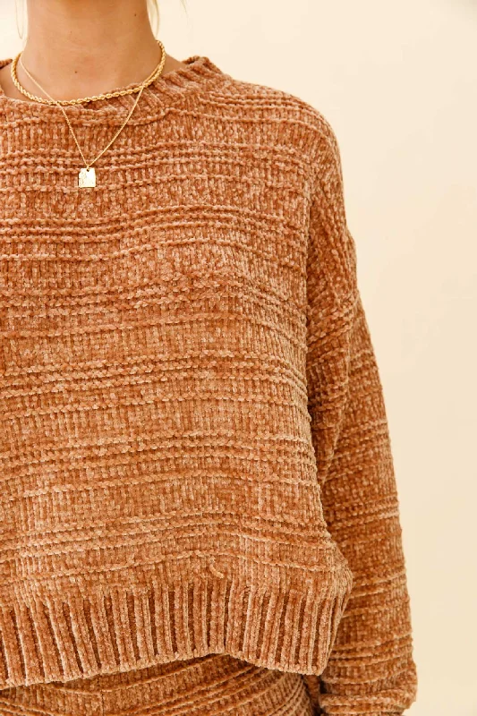 May Flowers Long Sleeve Chunky Knit Sweater Camel