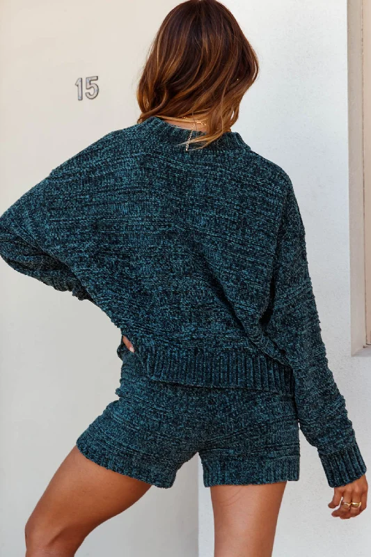 May Flowers Long Sleeve Chunky Knit Sweater Jade