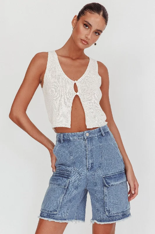 Meeka Open Front Knit Top White