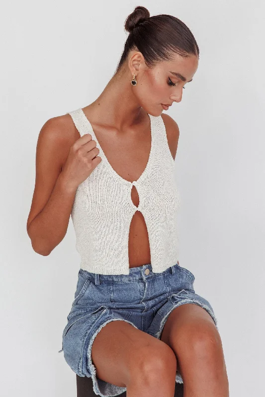 Meeka Open Front Knit Top White