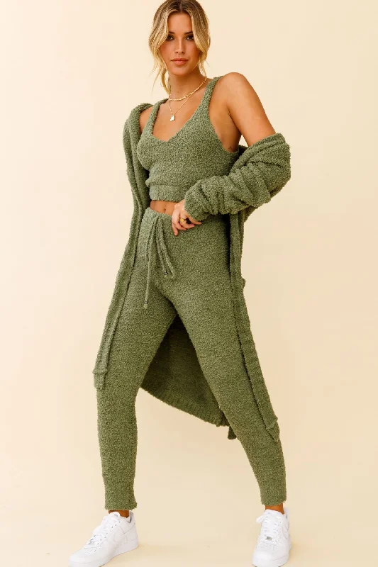 My Girl Fuzzy Knit Longline Pocket Cardigan Sage