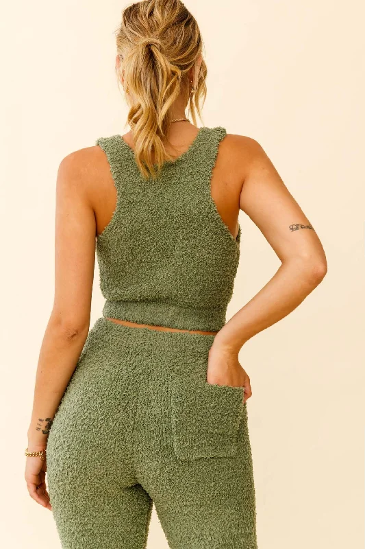 My Girl Fuzzy Knit Thick Strap Crop Top Sage