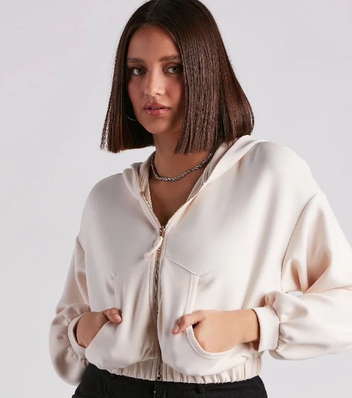 Off Duty Babe Luxe Zip-Up Crop Hoodie