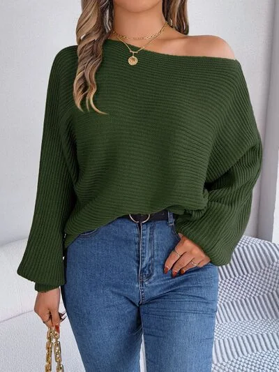 TastyHottie - One-Shoulder Lantern Sleeve Sweater