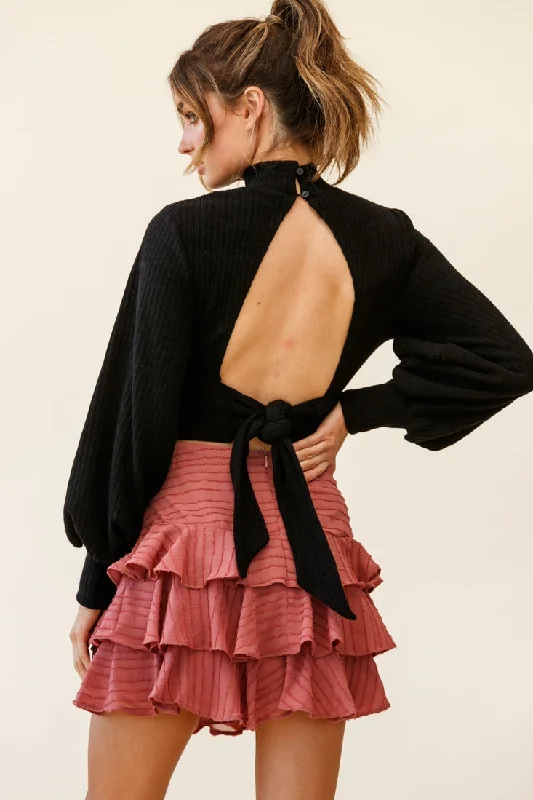 Prove It Keyhole Front Backless Knit Crop Top Black