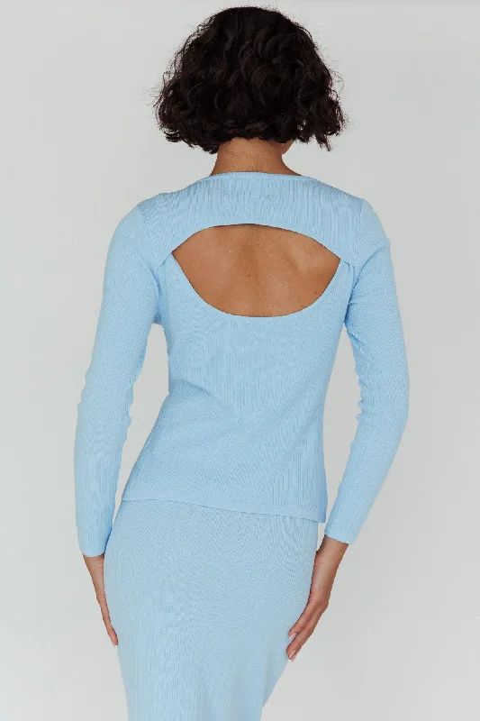 Rossana Twist Neck Keyhole Top Blue