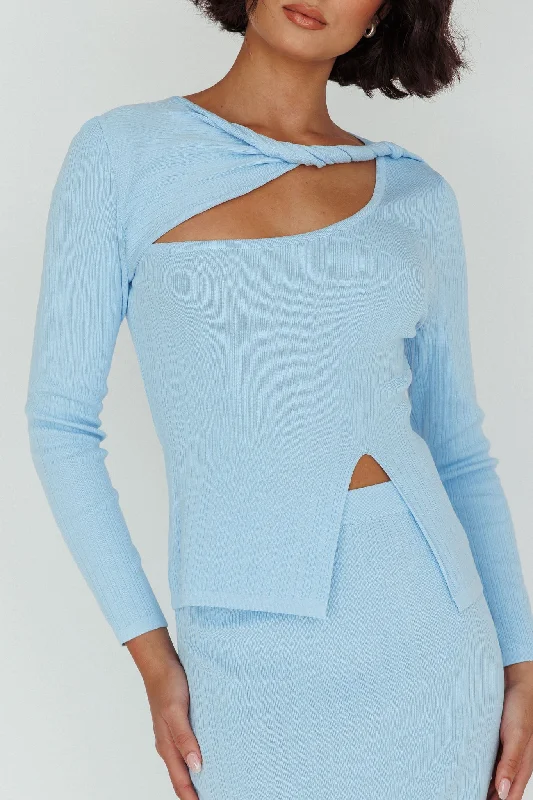 Rossana Twist Neck Keyhole Top Blue