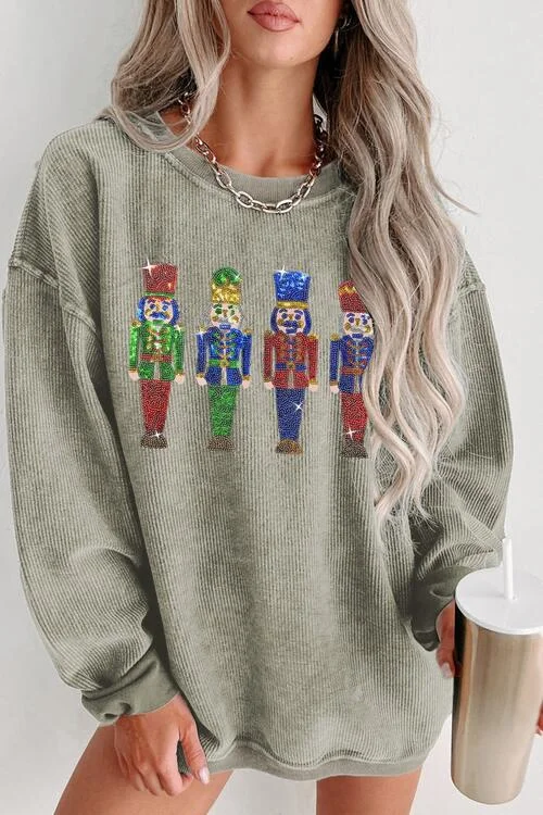 TastyHottie - Sequin Nutcracker Drop Shoulder Holiday Sweatshirt