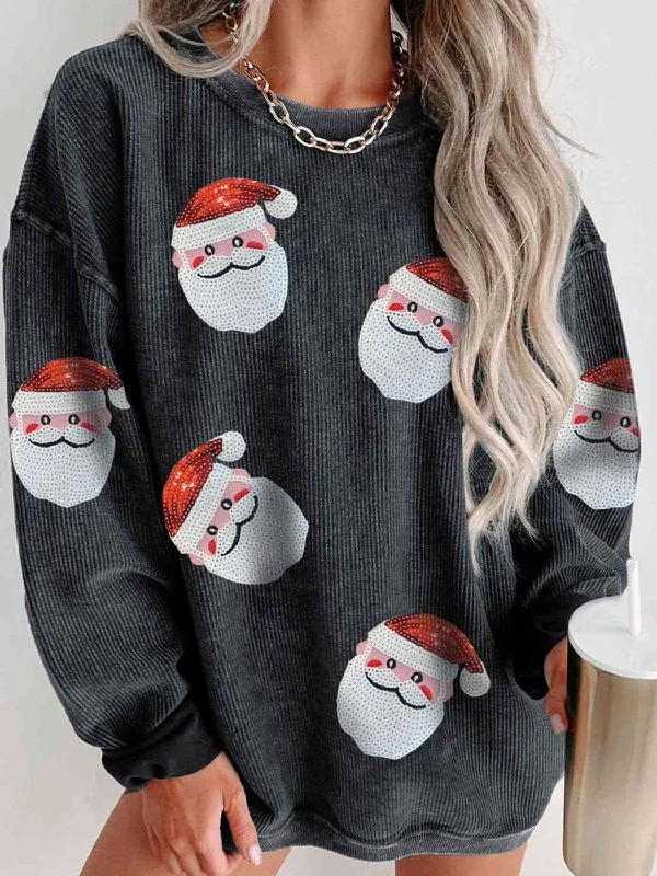 TastyHottie - Sequin Santa Patch Ribbed Sweatshirt Christmas Sweater