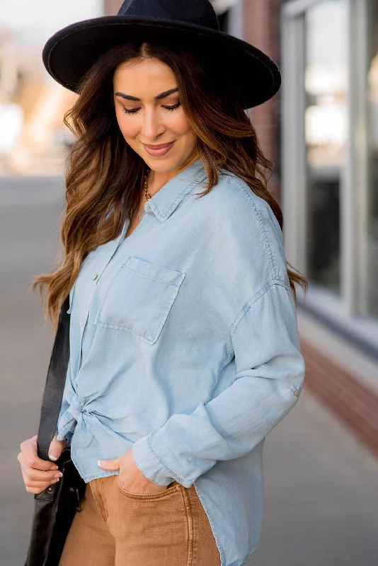 Side Slit Denim Button Up