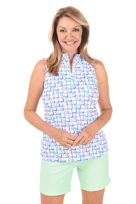 Bright Waves UPF50+ Sleeveless Zip Top