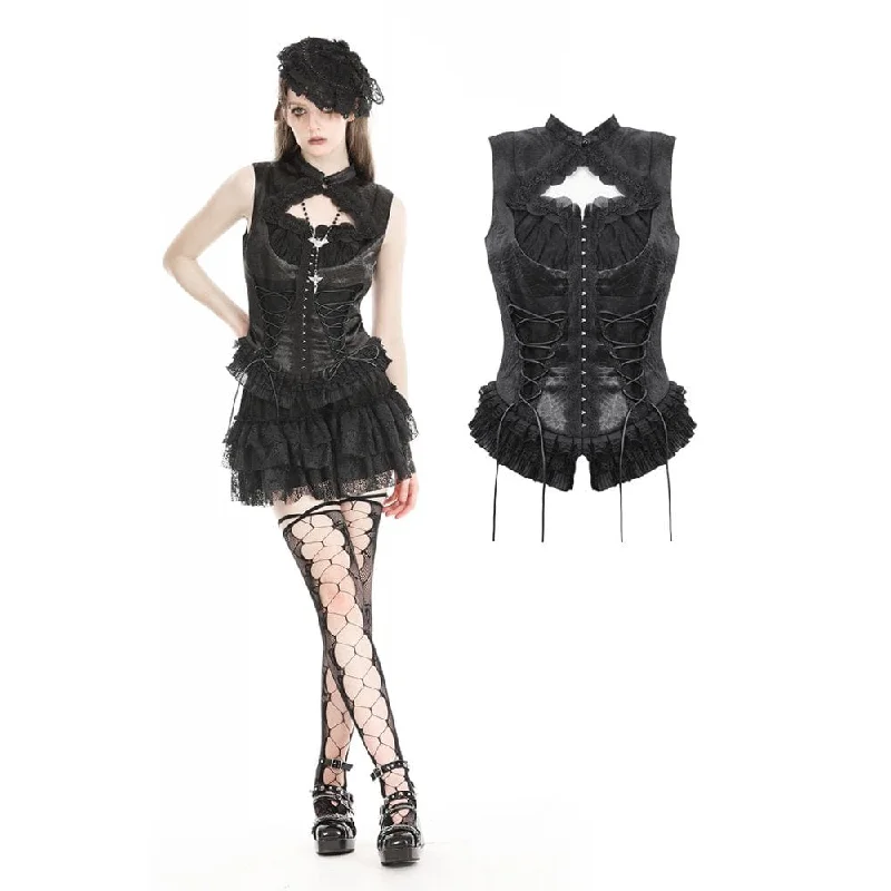 Women's Gothic Lace Splice Lace-up Vest