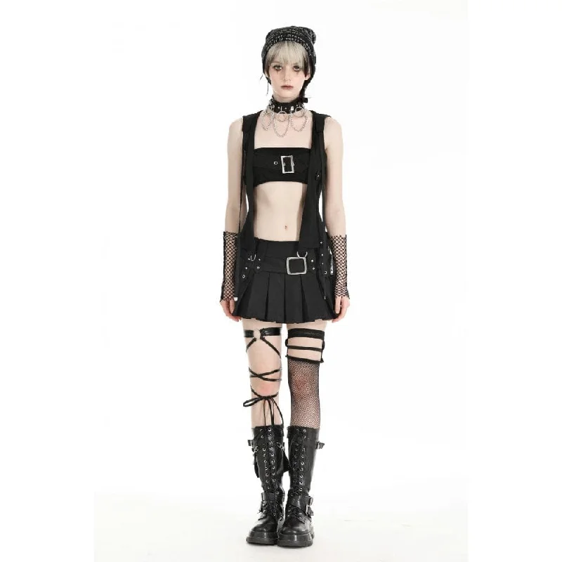 Women's Punk Buckle Strap Vest with Hood