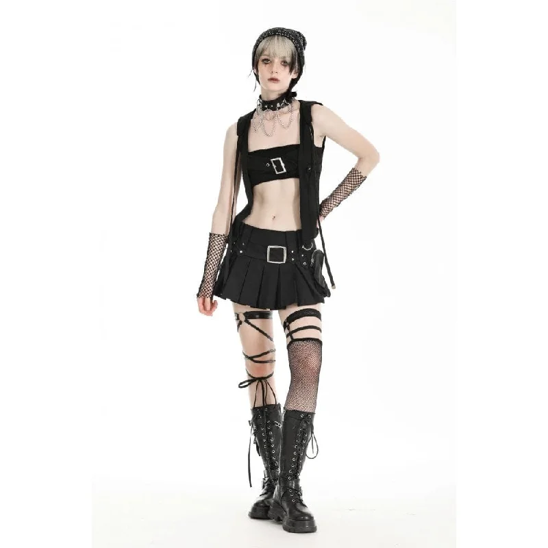 Women's Punk Buckle Strap Vest with Hood