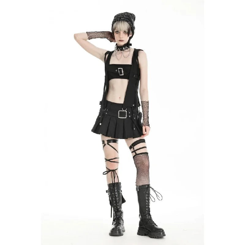 Women's Punk Buckle Strap Vest with Hood