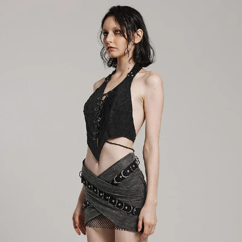 Women's Punk Irregular Ripped Halterneck Vest