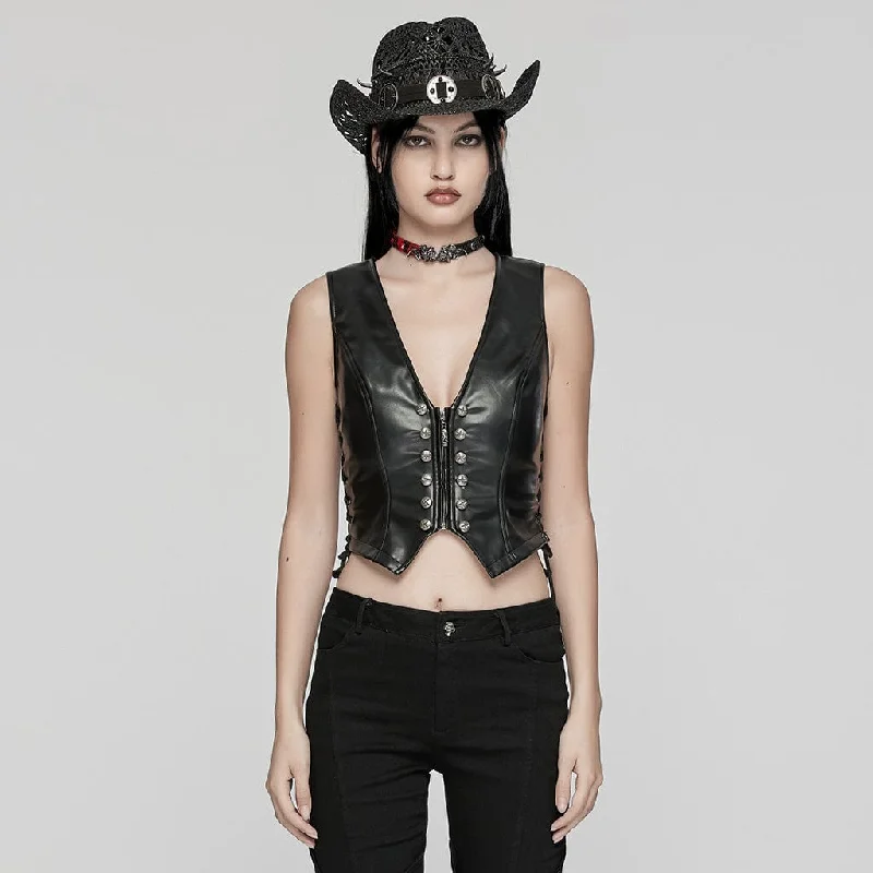 Women's Punk Lace-up Faux Leather Vest