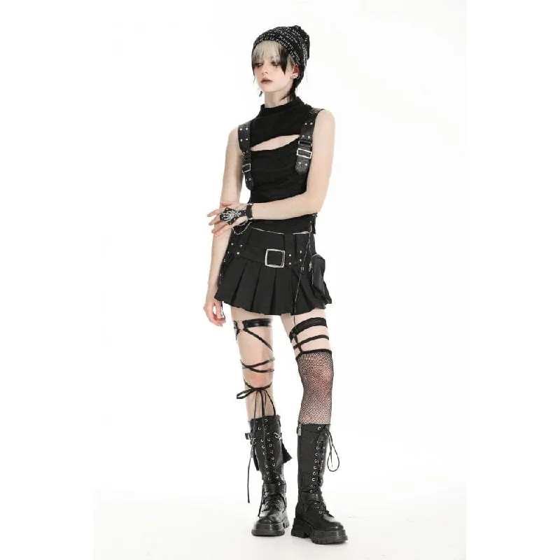 Women's Punk Stand Collar Ripped Vest