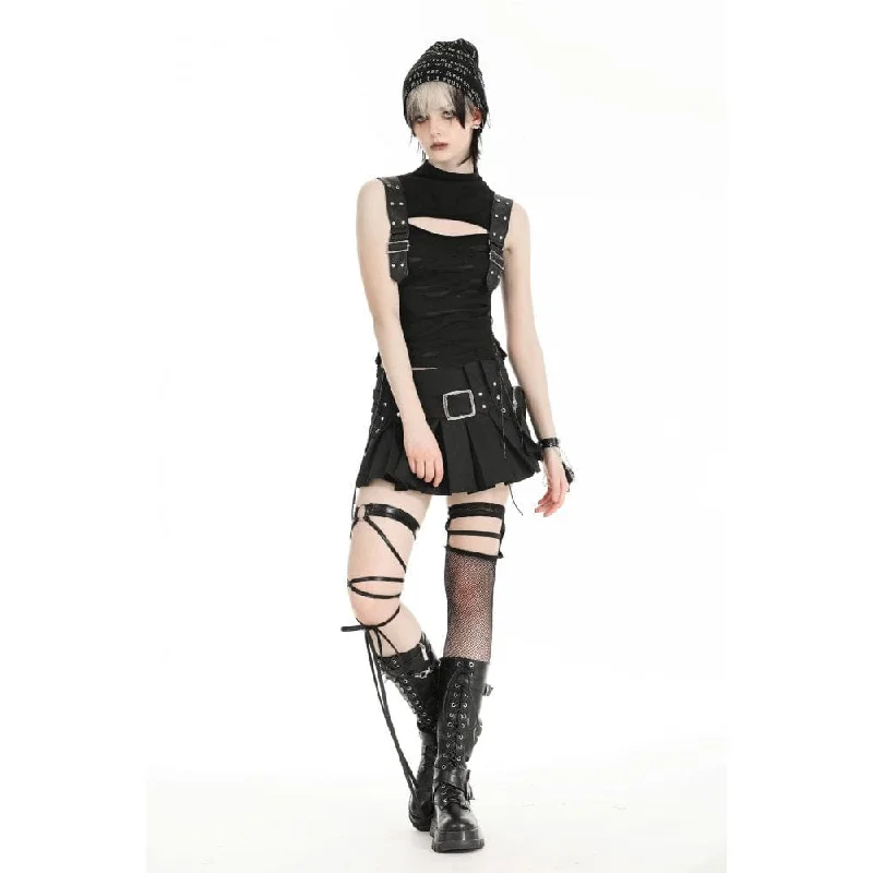 Women's Punk Stand Collar Ripped Vest