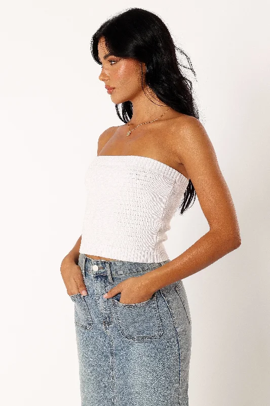 Zia Strapless Knit Top - White