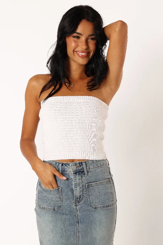 Zia Strapless Knit Top - White