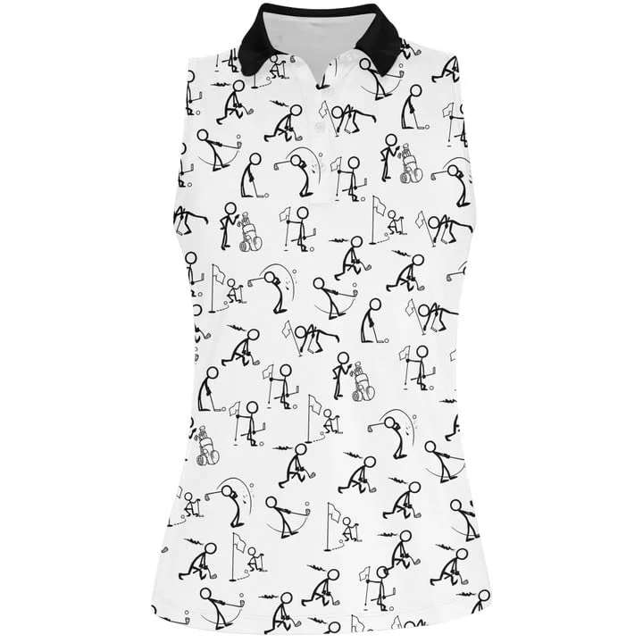 3D All Over Print Stickfigures Playing Golf Women Short Sleeve Polo Shirt Sleeveless Polo Shirt