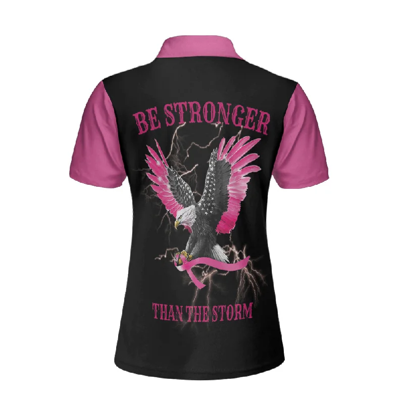 Be Stronger Than The Storm Breast Cancer Awareness Short Sleeve Women Polo Shirt, Eagle Awareness Ribbon Polo Shirt For Ladies Coolspod