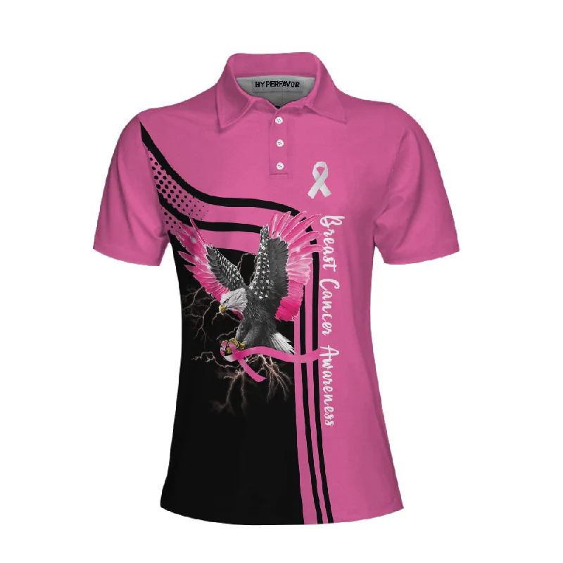 Be Stronger Than The Storm Breast Cancer Awareness Short Sleeve Women Polo Shirt, Eagle Awareness Ribbon Polo Shirt For Ladies Coolspod