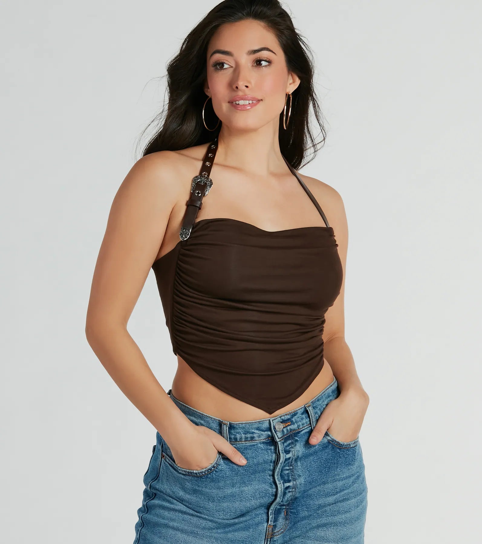 Country Feels Belted Halter Crop Top