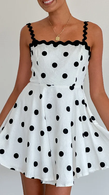 Lys Mini Dress - White/Black Spot