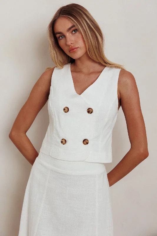 Payday Sleeveless Double Breasted Vest Top Off White