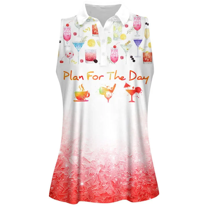 Plan For The Day Coffee Golf Cocktail Women Sleeveless Polo Shirt, Golf Water Color Shirt