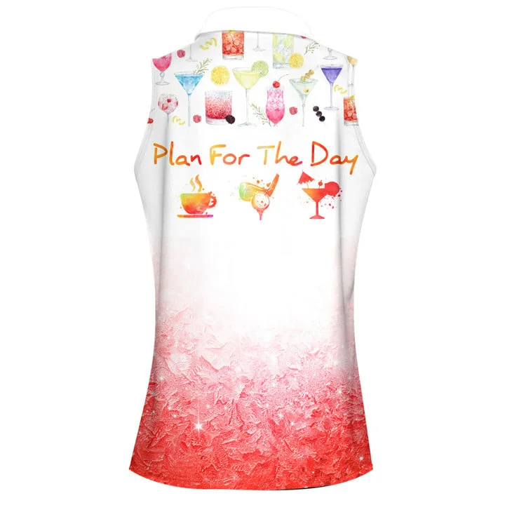 Plan For The Day Coffee Golf Cocktail Women Sleeveless Polo Shirt, Golf Water Color Shirt