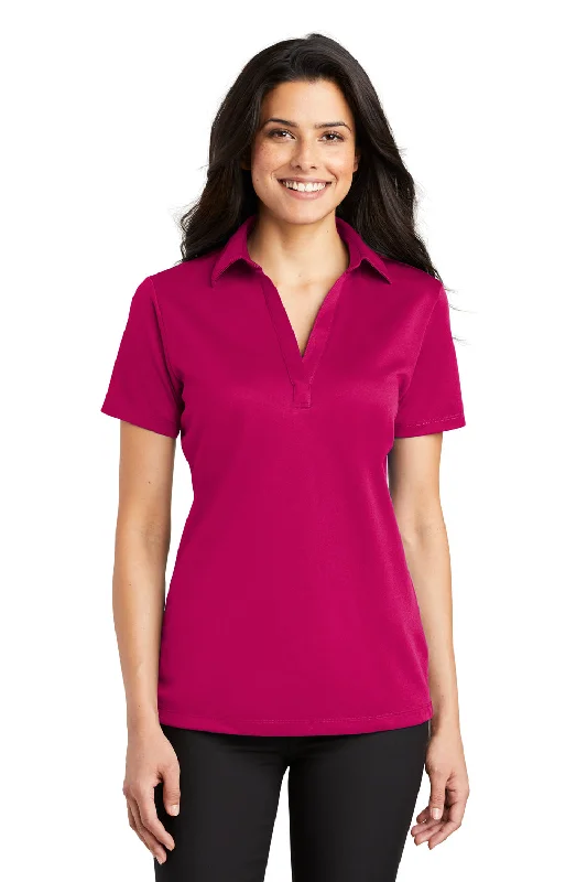 Port Authority Womens Silk Touch Performance Moisture Wicking Short Sleeve Polo Shirt - Raspberry Pink