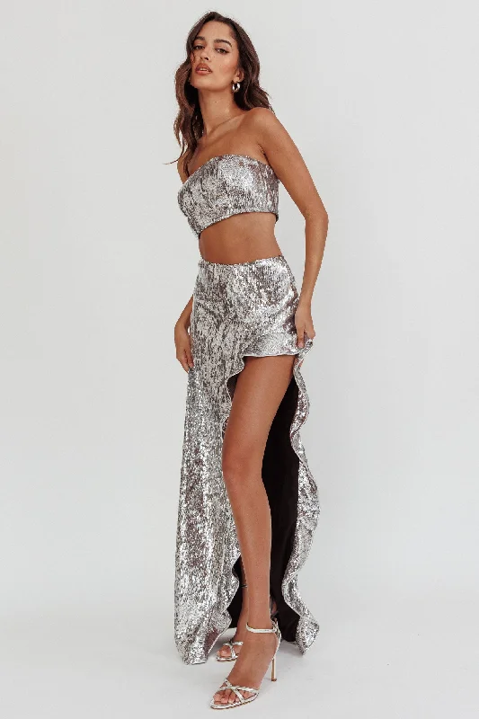 Star Girls Strapless Sequin Top Silver