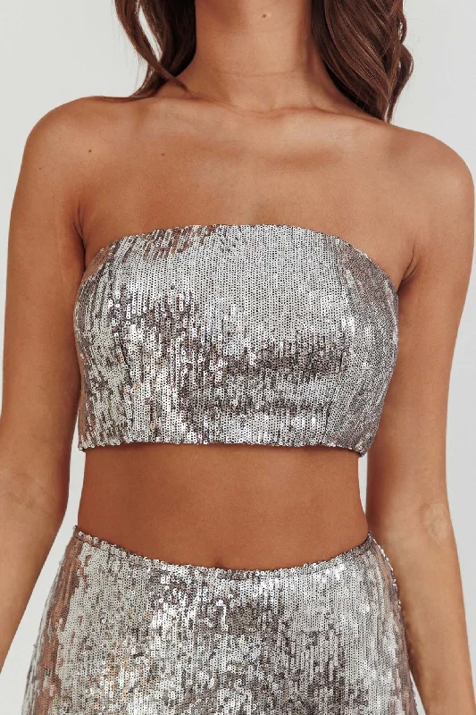 Star Girls Strapless Sequin Top Silver