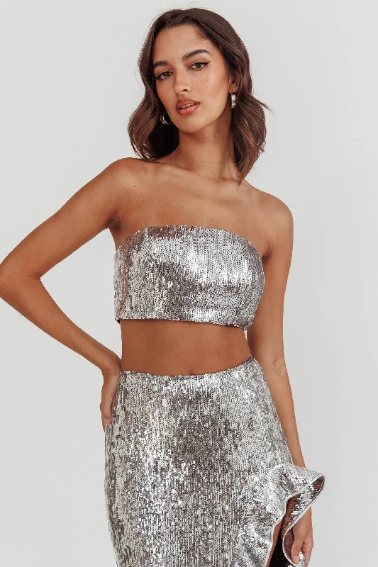 Star Girls Strapless Sequin Top Silver