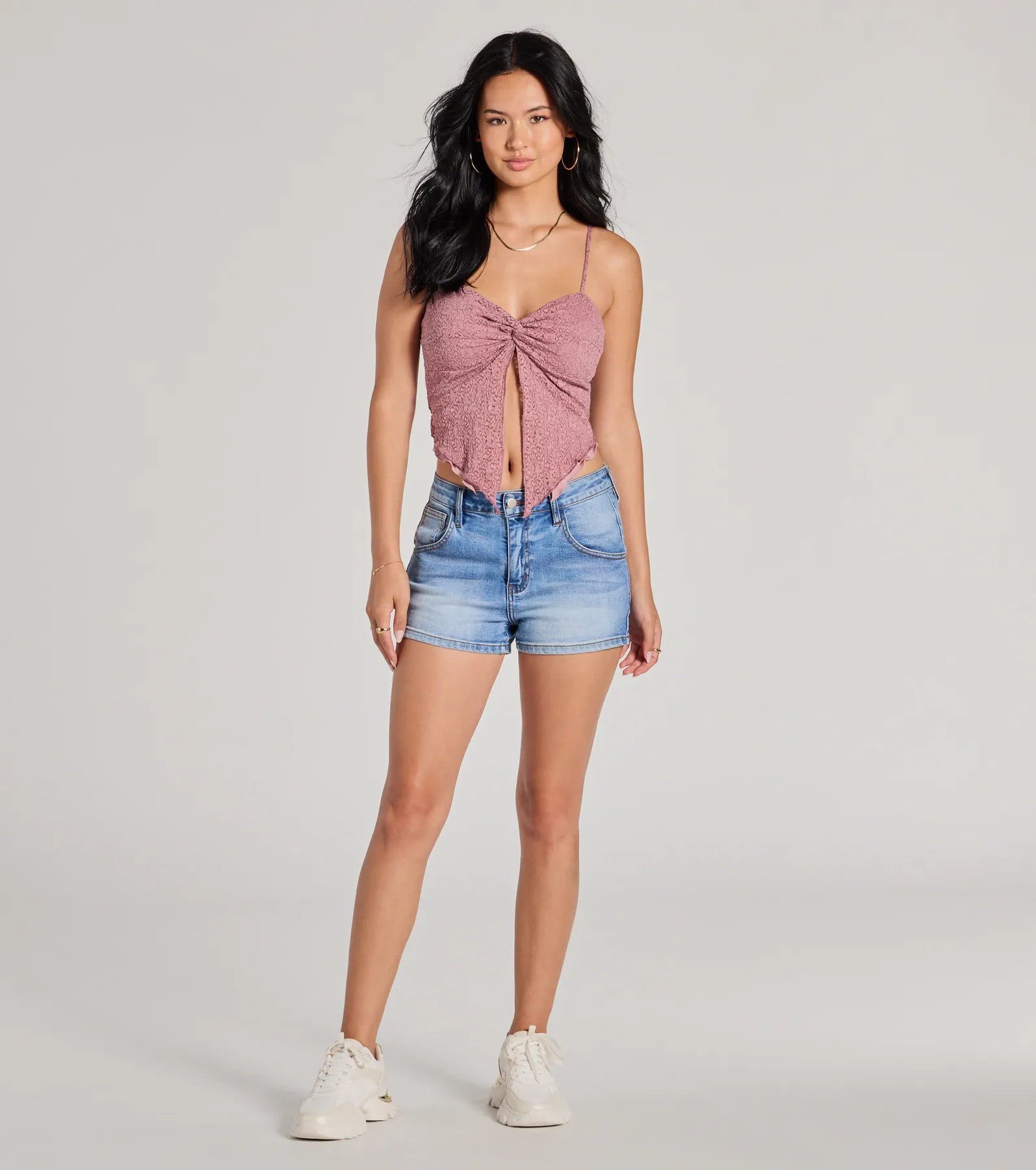 Sweetly Coy V-Neck Slit Lace Crop Top