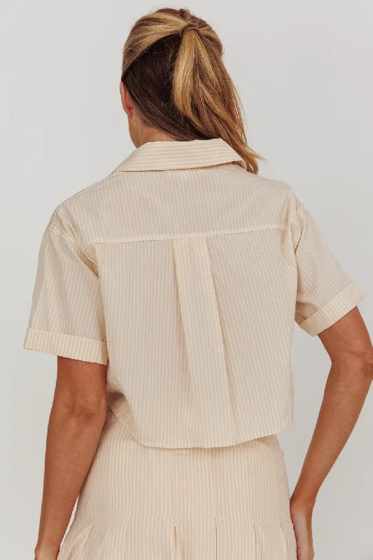 Zealous Boxy Cropped Striped Shirt Beige/Off White