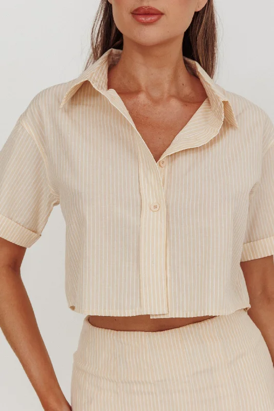 Zealous Boxy Cropped Striped Shirt Beige/Off White