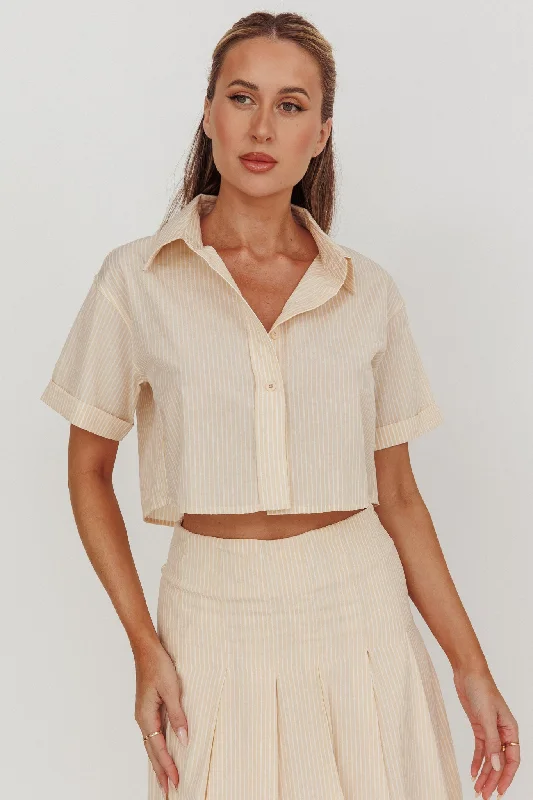 Zealous Boxy Cropped Striped Shirt Beige/Off White